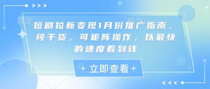 短剧拉新变现1月份推广指南，纯干货，可矩阵操作，以最快的速度看到钱-温馨分享网