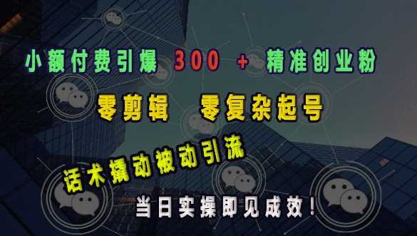 小额付费引爆 300 + 精准创业粉，零剪辑、零复杂起号，话术撬动被动引流，当日实操即见成效-温馨分享网
