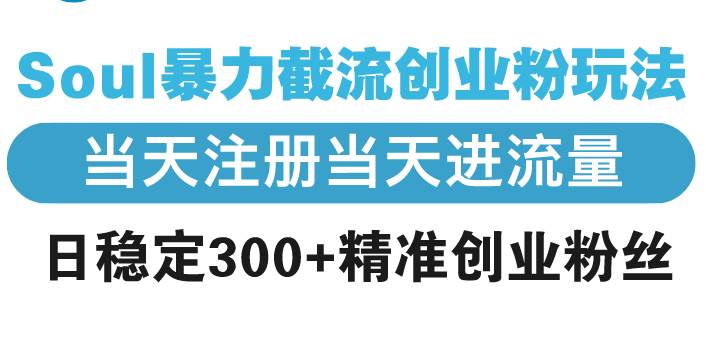 Soul暴力截流创业粉玩法，当天注册当天进流量，日稳定300+精准创业粉丝-温馨分享网