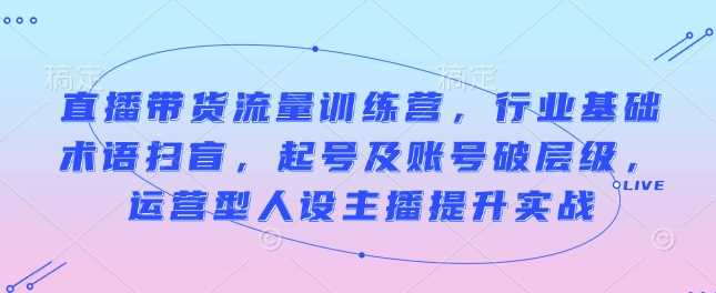 直播带货流量训练营，行业基础术语扫盲，起号及账号破层级，运营型人设主播提升实战-温馨分享网