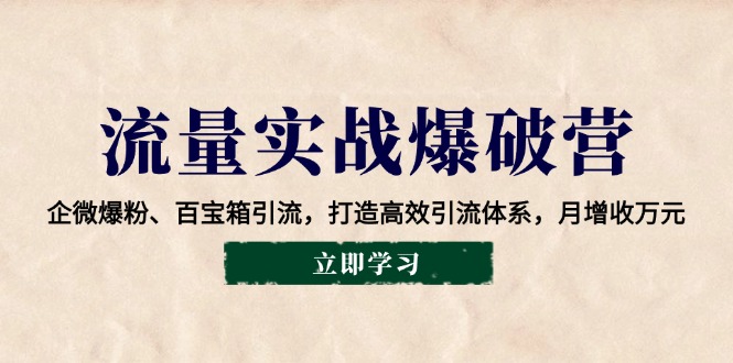 流量实战爆破营：企微爆粉、百宝箱引流，打造高效引流体系，月增收万元-温馨分享网