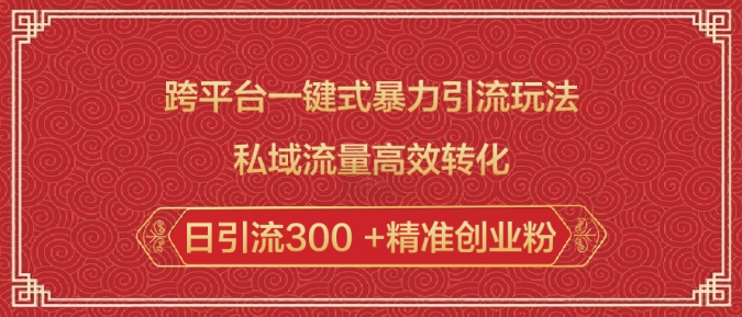 跨平台一键式暴力引流玩法，私域流量高效转化日引流300 +精准创业粉-温馨分享网