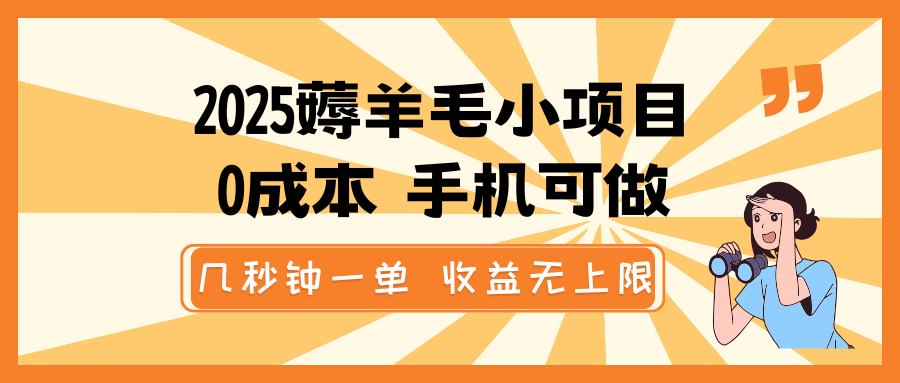 2025薅羊毛小项目，0成本 手机可做，几秒钟一单，收益无上限-温馨分享网