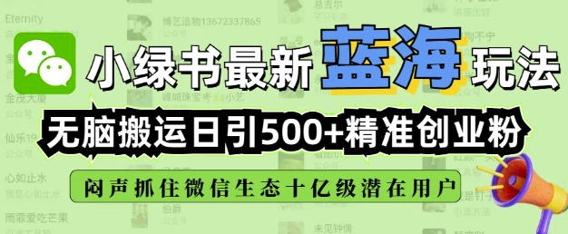 小绿书无脑搬运引流，全自动日引500精准创业粉，微信生态内又一个闷声发财的机会-温馨分享网