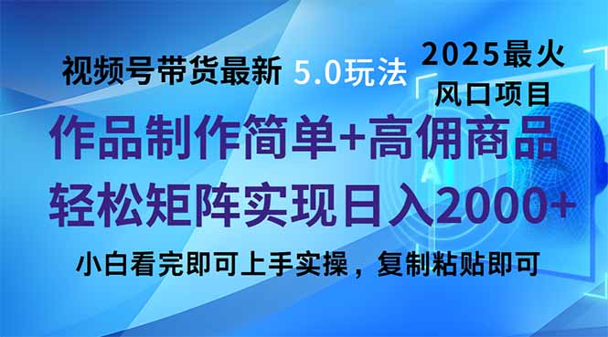 视频号带货最新5.0玩法，作品制作简单，当天起号，复制粘贴，轻松矩阵…-温馨分享网