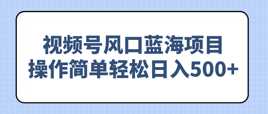 视频号风口蓝海项目，操作简单轻松日入500+-温馨分享网