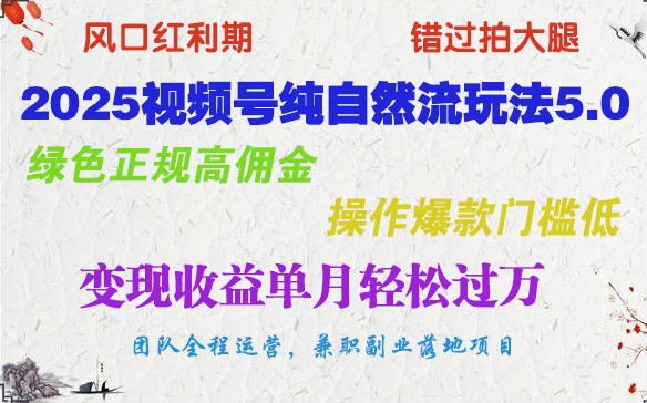 2025视频号纯自然流玩法5.0，绿色正规高佣金，操作爆款门槛低，变现收益单月轻松过万-温馨分享网