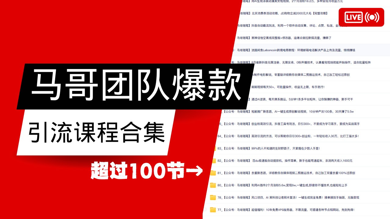 马哥团队【122节】最全项目爆款引流课程合集【持续更新】-温馨分享网
