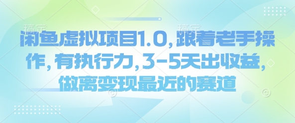 闲鱼虚拟项目1.0，跟着老手操作，有执行力，3-5天出收益，做离变现最近的赛道-温馨分享网