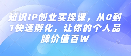 知识IP创业实操课，从0到1快速孵化，让你的个人品牌价值百W-温馨分享网