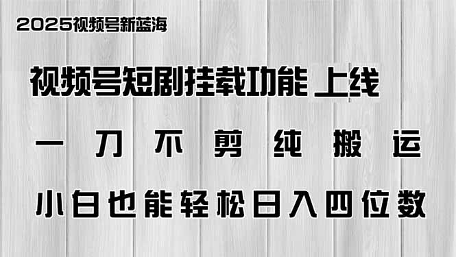 视频号短剧挂载功能上线，一刀不剪纯搬运，小白也能轻松日入四位数-温馨分享网