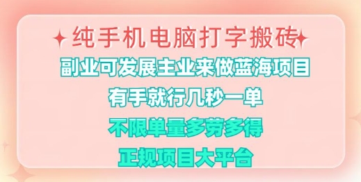 纯手机电脑打字搬砖，有手就行，几秒一单，多劳多得，正规项目大平台【揭秘】-温馨分享网
