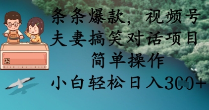 条条爆款，视频号夫妻搞笑对话项目，简单操作，小白轻松日入3张+-温馨分享网