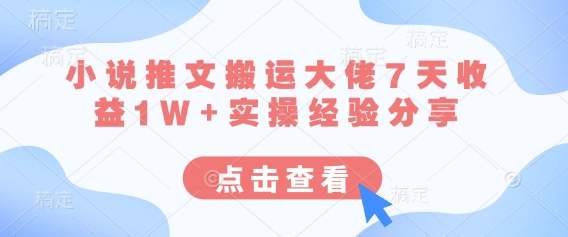 小说推文搬运大佬7天收益1W+实操经验分享-温馨分享网