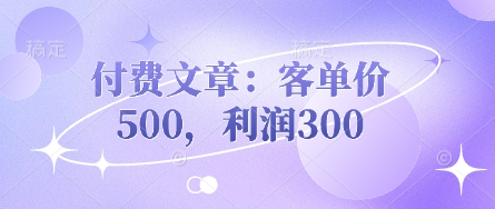 付费文章：客单价500，利润300-温馨分享网