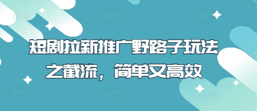 短剧拉新推广野路子玩法之截流，简单又高效-温馨分享网