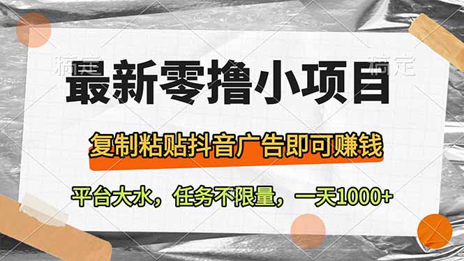 最新零撸小项目，复制粘贴抖音广告即可赚钱，平台大水，任务不限量，一…-温馨分享网