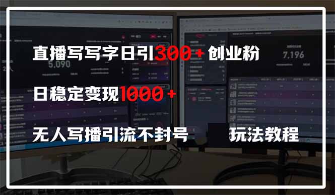直播写写字日引300+创业粉，日稳定变现600+无人写播引流不封号，玩法教程-温馨分享网