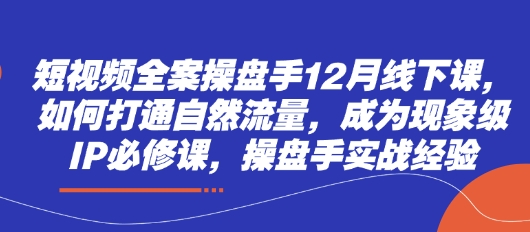 短视频全案操盘手12月线下课，如何打通自然流量，成为现象级IP必修课，操盘手实战经验-温馨分享网