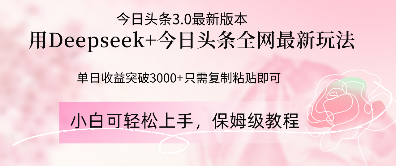 Deepseek结合今日头条全网最新玩法，单日收益突破3000+，只需要简单的…-温馨分享网