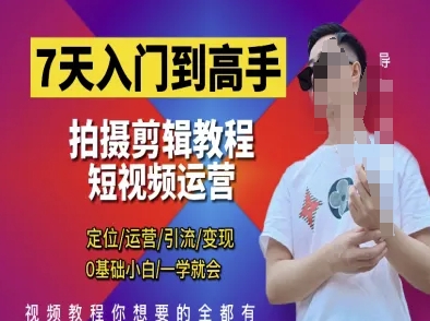 7天入门到高手，短视频剪辑运营高手课，定位 运营 引|流 变现，0基础小白一学就会-温馨分享网