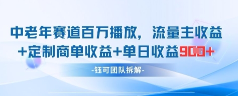 中老年赛道百万播放+流量主收益+定制收益，单日收益9张-温馨分享网